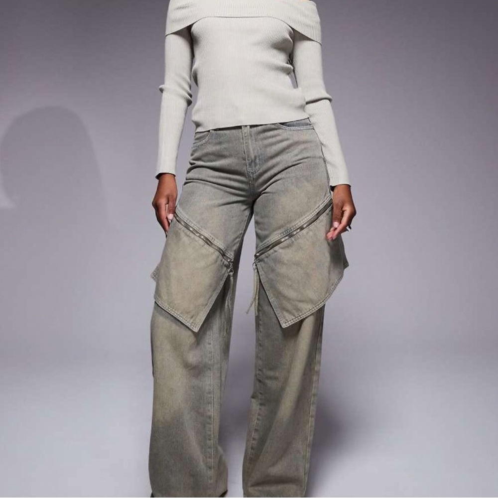REBEL & REMAIN Unique Blue/Gray Wide-Leg Jeans (Fits Small like a Size 2/4)